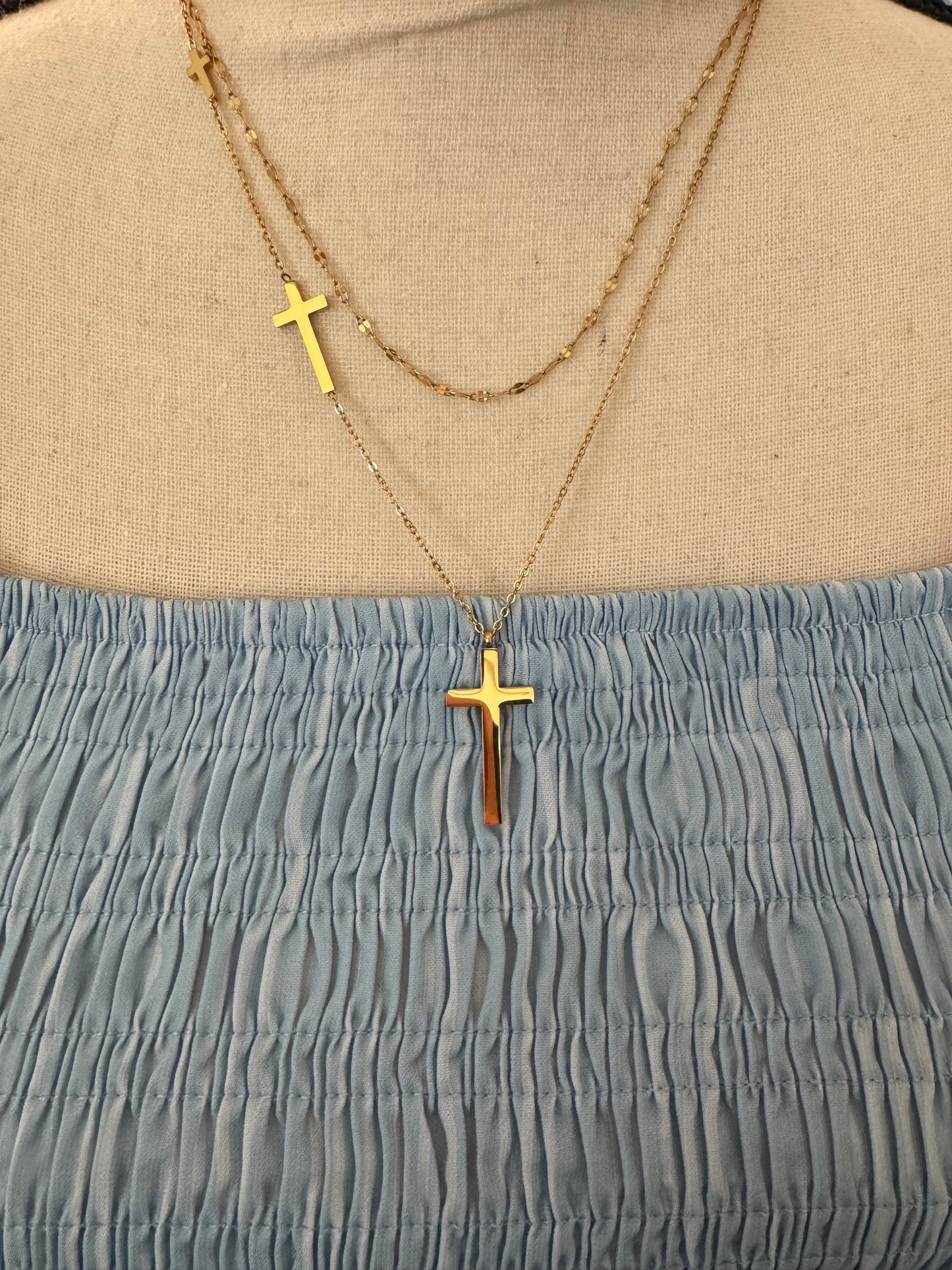 Gold Layered Cross Necklace INS