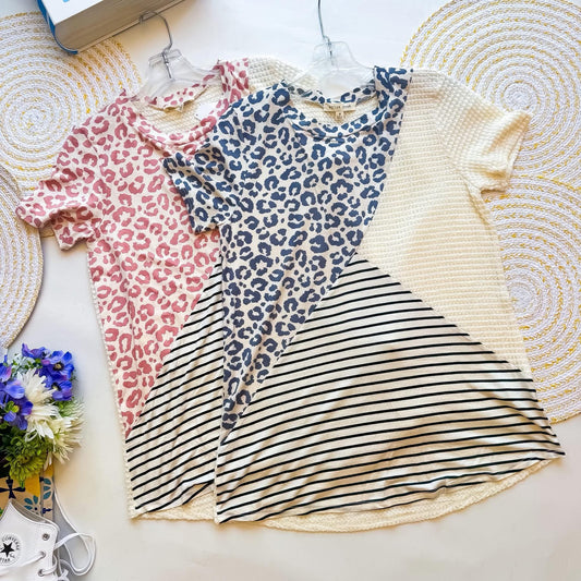 Pink Leopard Colorblock Top INS