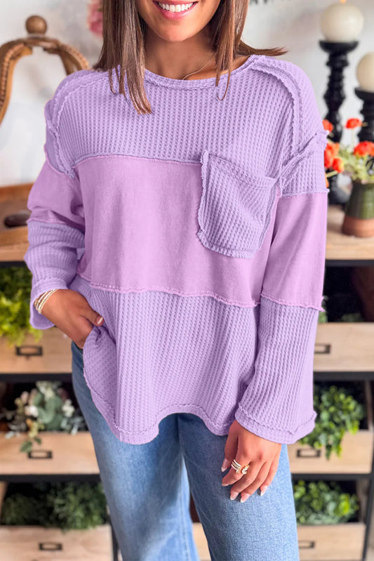 Purple Waffle Knit Pocket Top INS