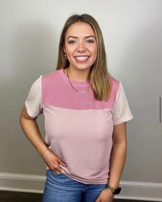 Pink Colorblock Corded Shirt