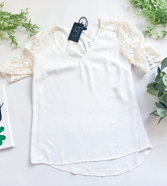 White Lace Sleeve Top INS