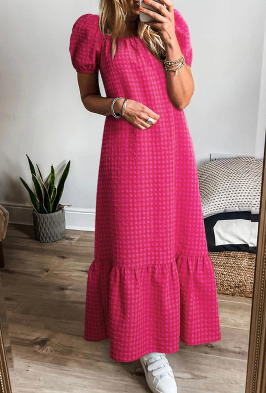 Rose Gingham Bubble Sleeve Maxi Dress INS