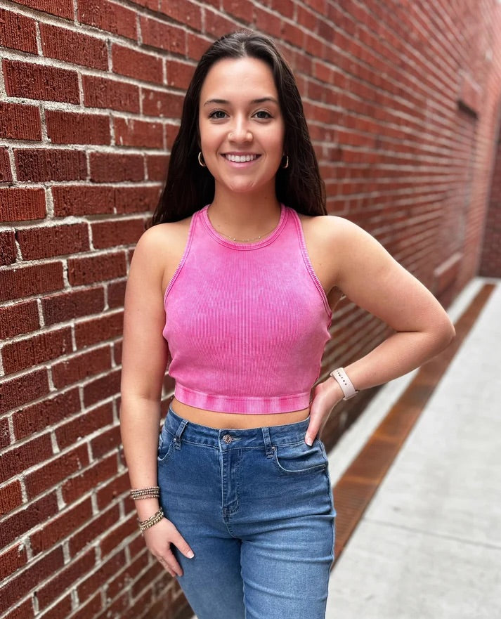 Mineral Wash Pink Crop Tank