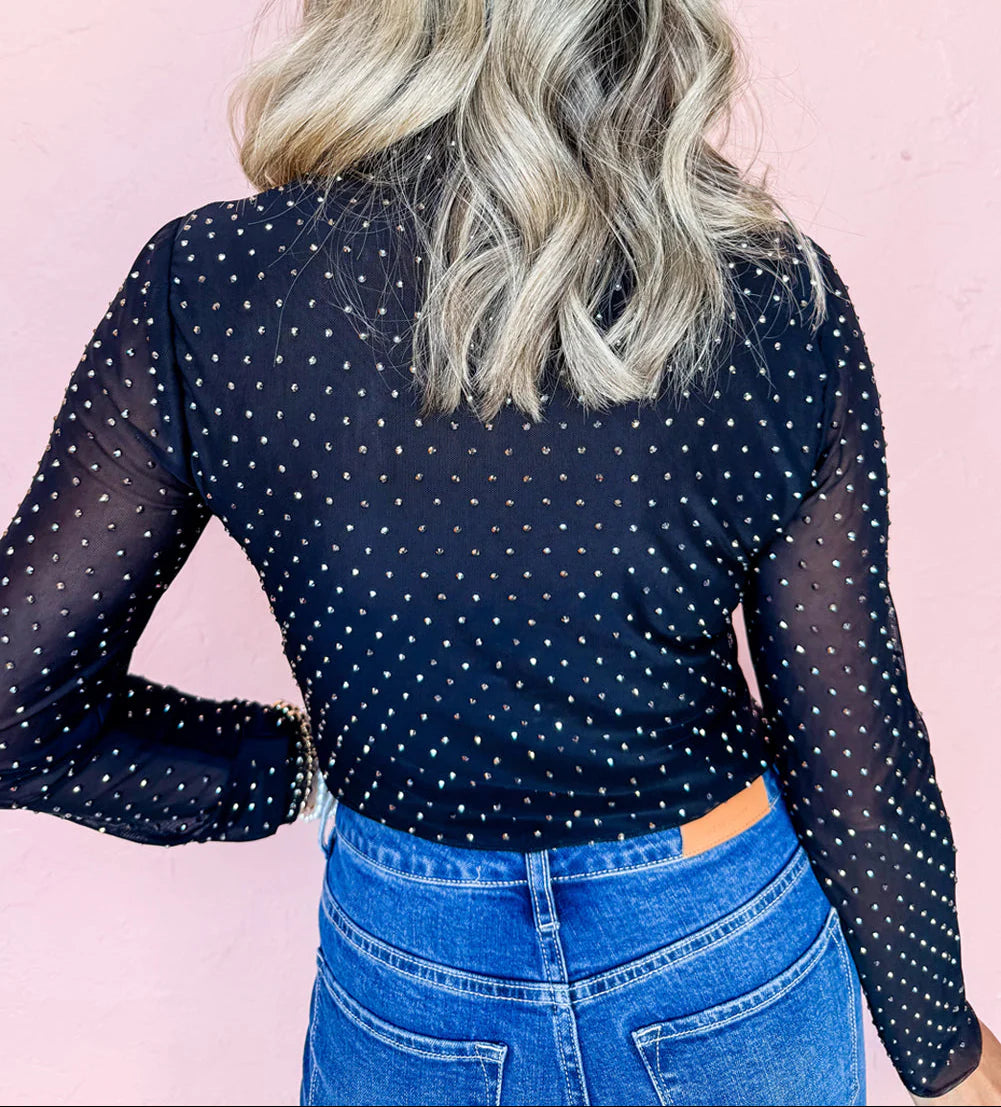 Black Rhinestone Mesh Top INS