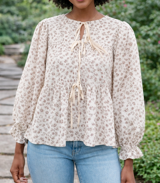 Floral Tie Peplum Blouse INS
