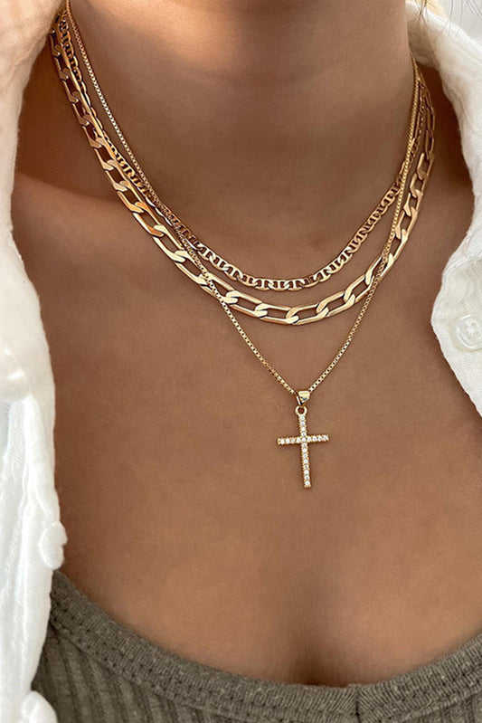 Gold Cross Stacked Chain Necklace LT