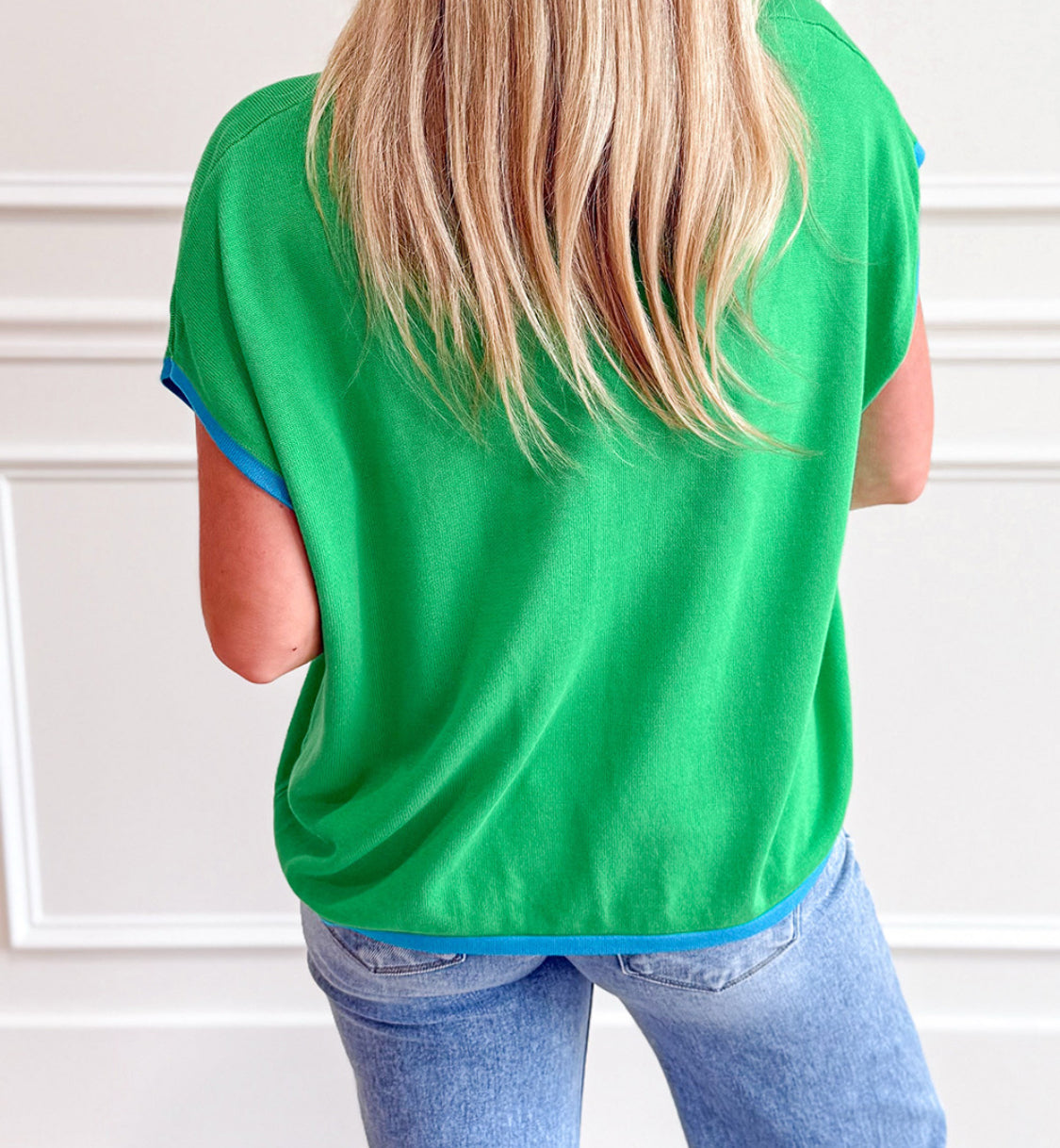 Green Contrast Loose Knit Sweater LT