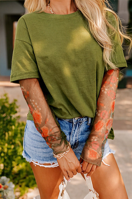 Green Floral Mesh Top August.