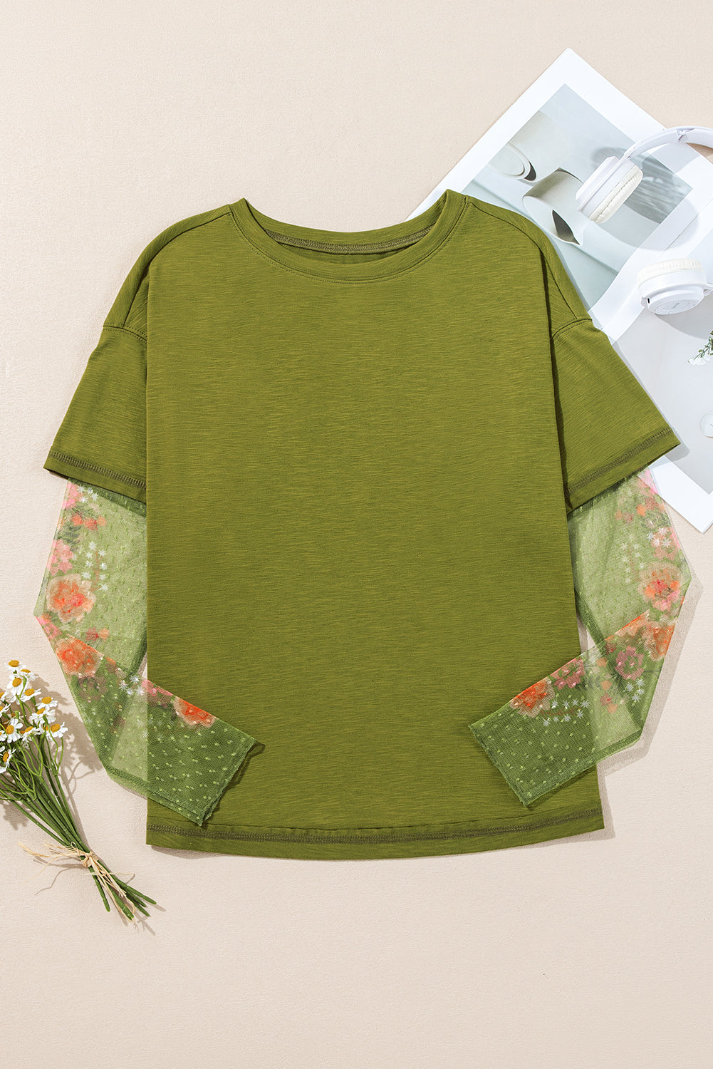 Green Floral Mesh Top August.