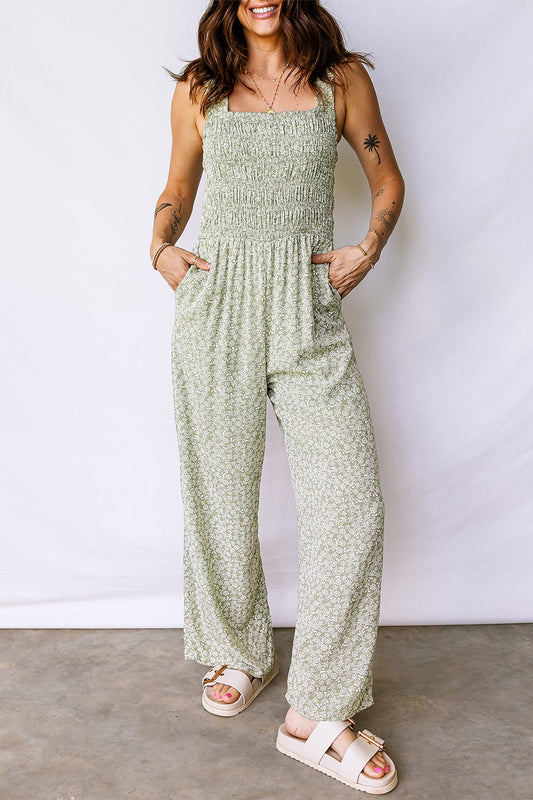 Green Smocked Floral Jumpsuit January.