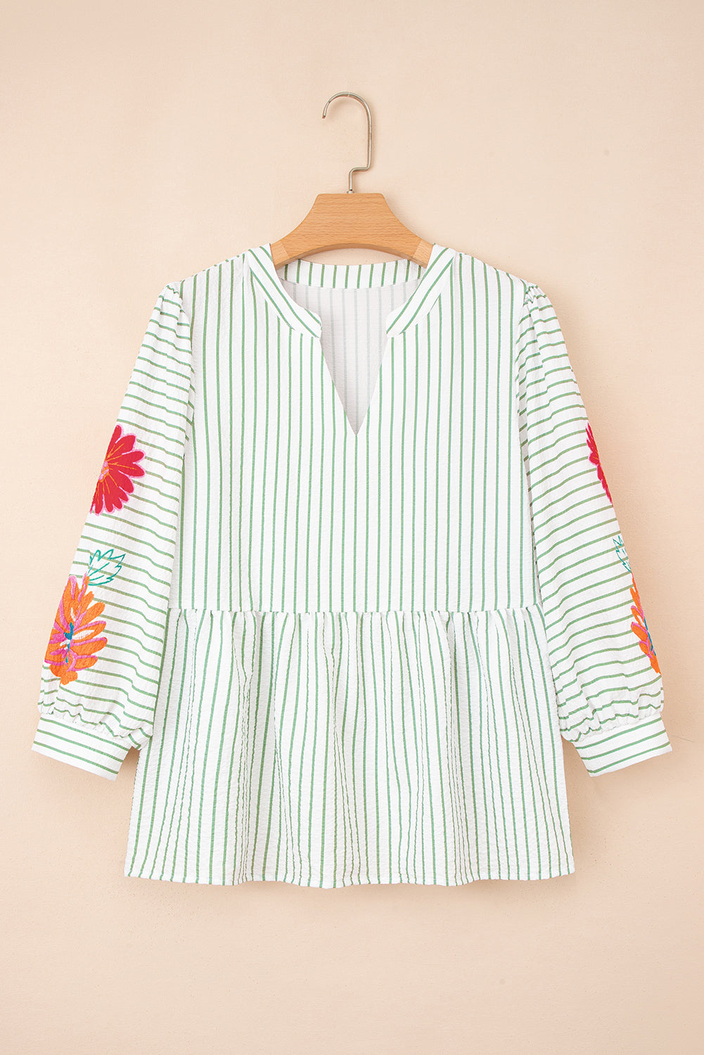 Green Stripe Flower Babydoll Blouse LT