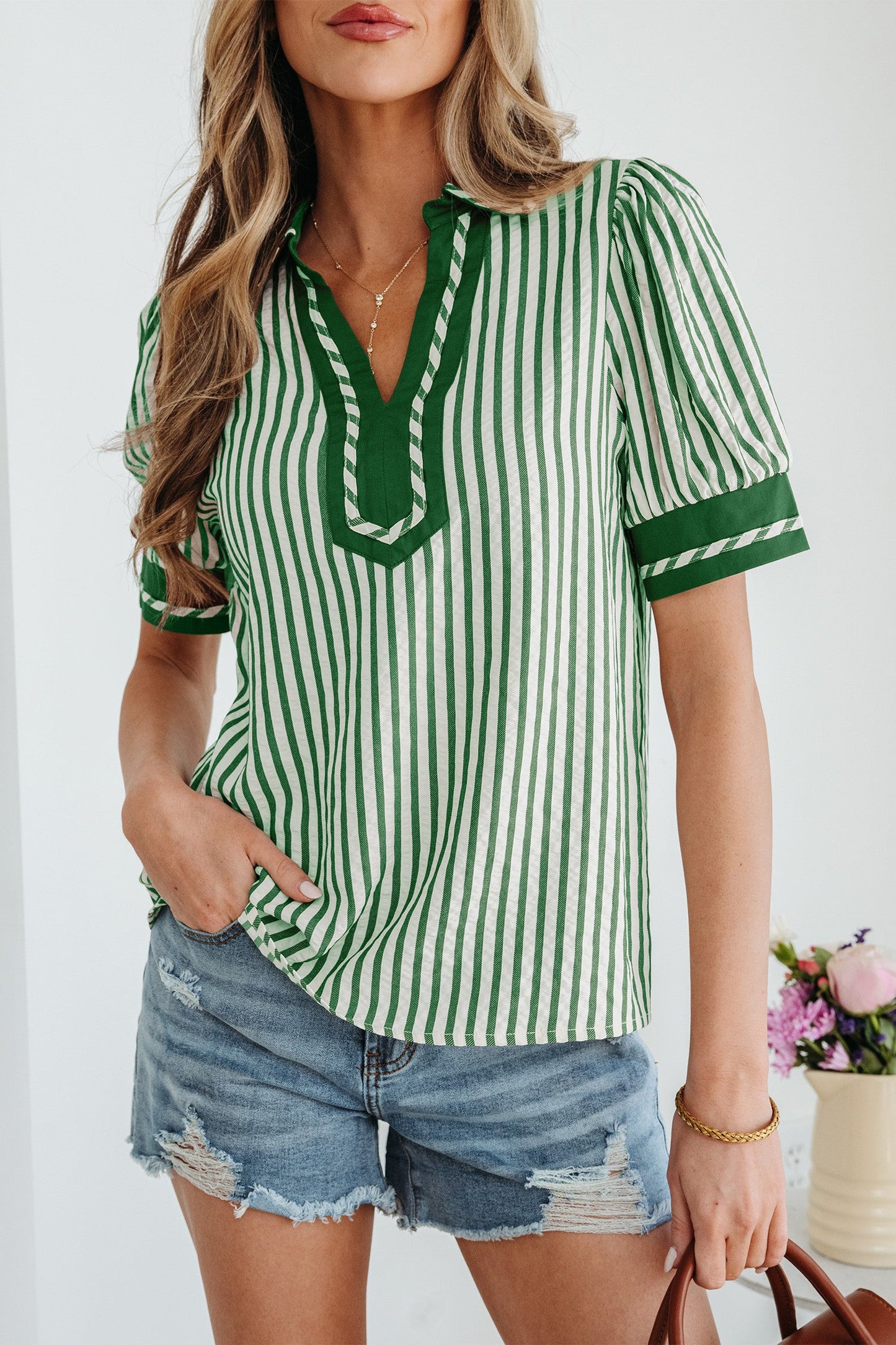Green Stripe Bubble Blouse