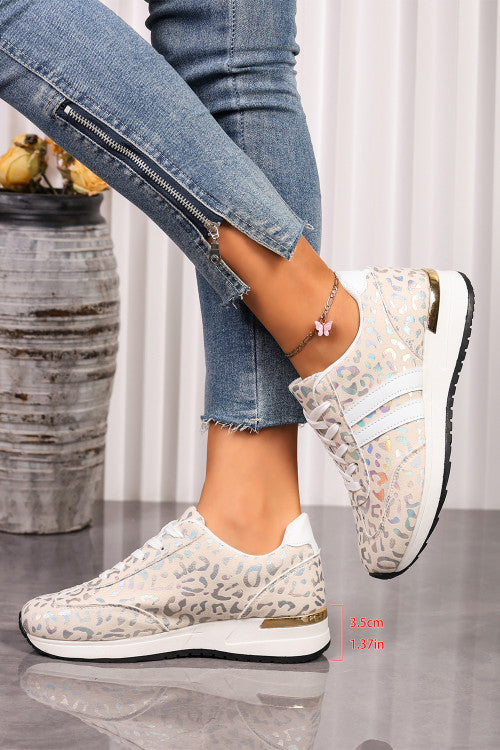 White Leopard Low Top Sneakers