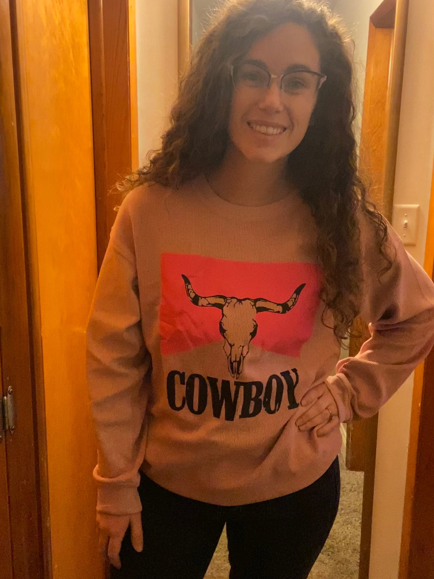 Pink Steer Head Cowboy corded sweatshirt INS