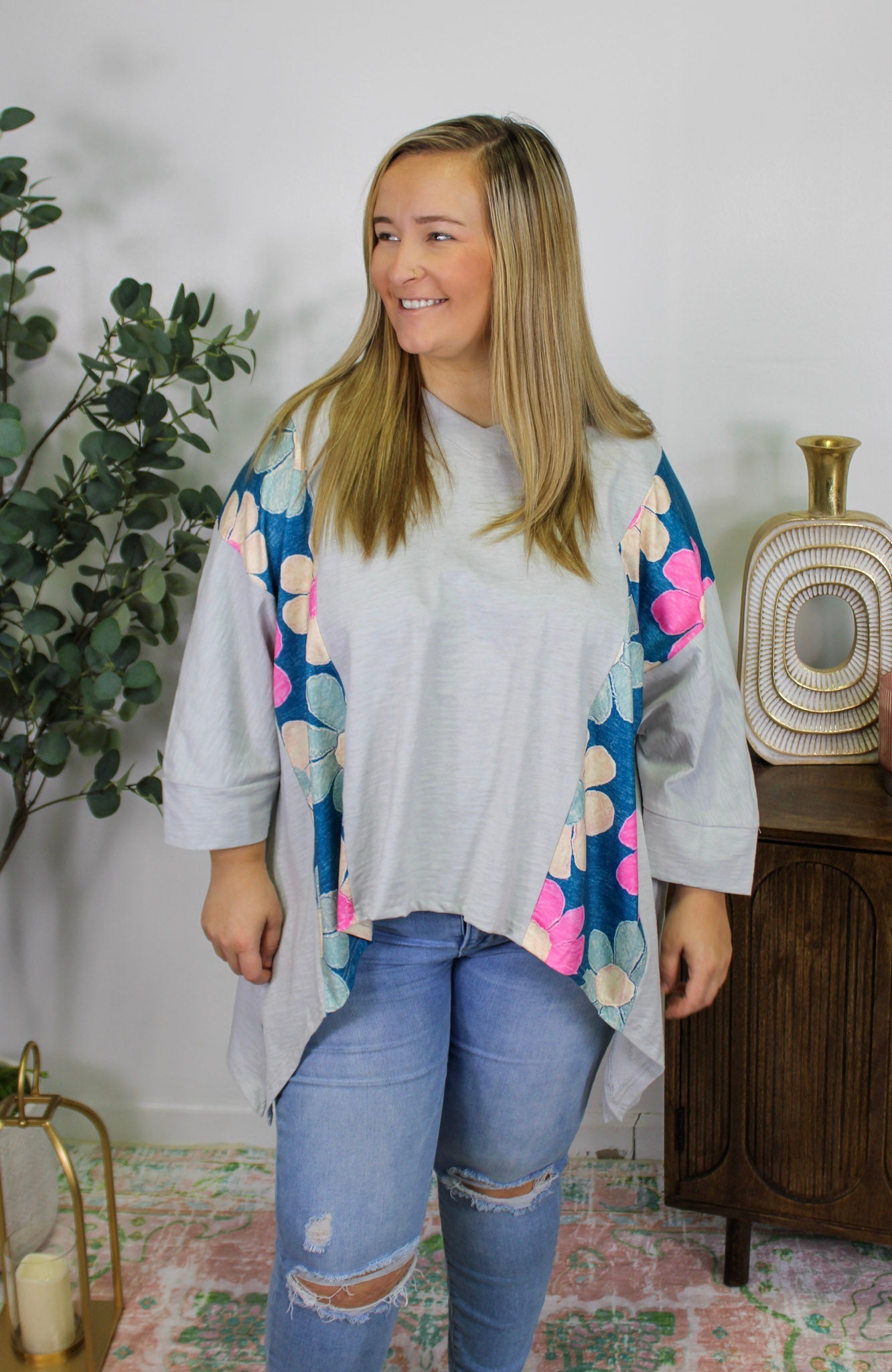 Grey Floral Plus Size Top RTS