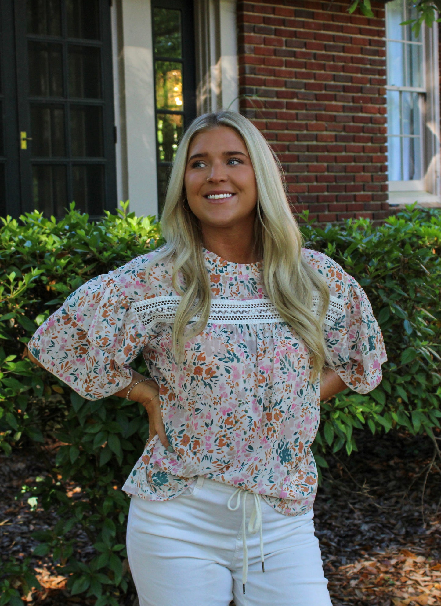 Floral Wide Sleeve Ruffle Top LT