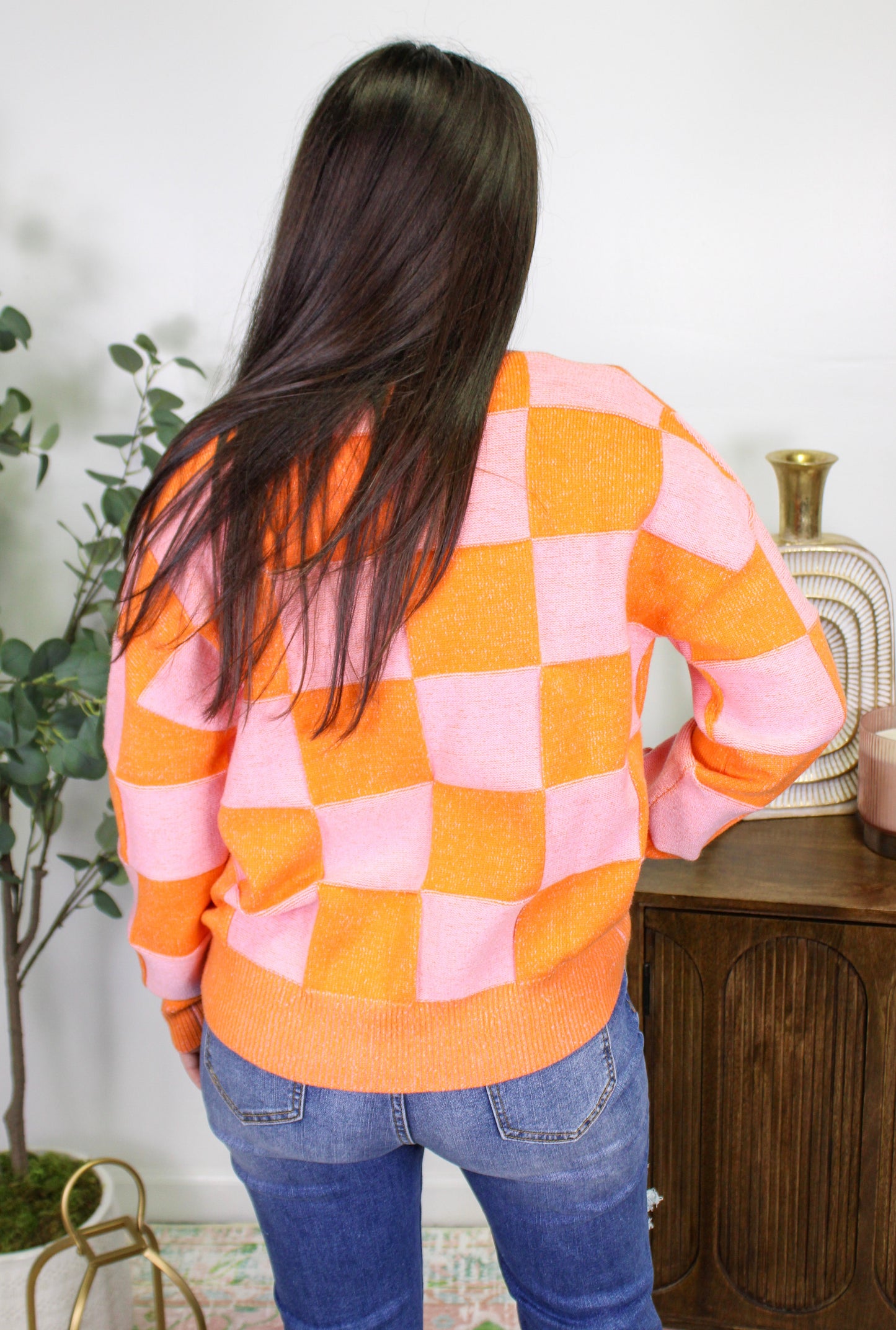 Orange Checkered Cardigan LT