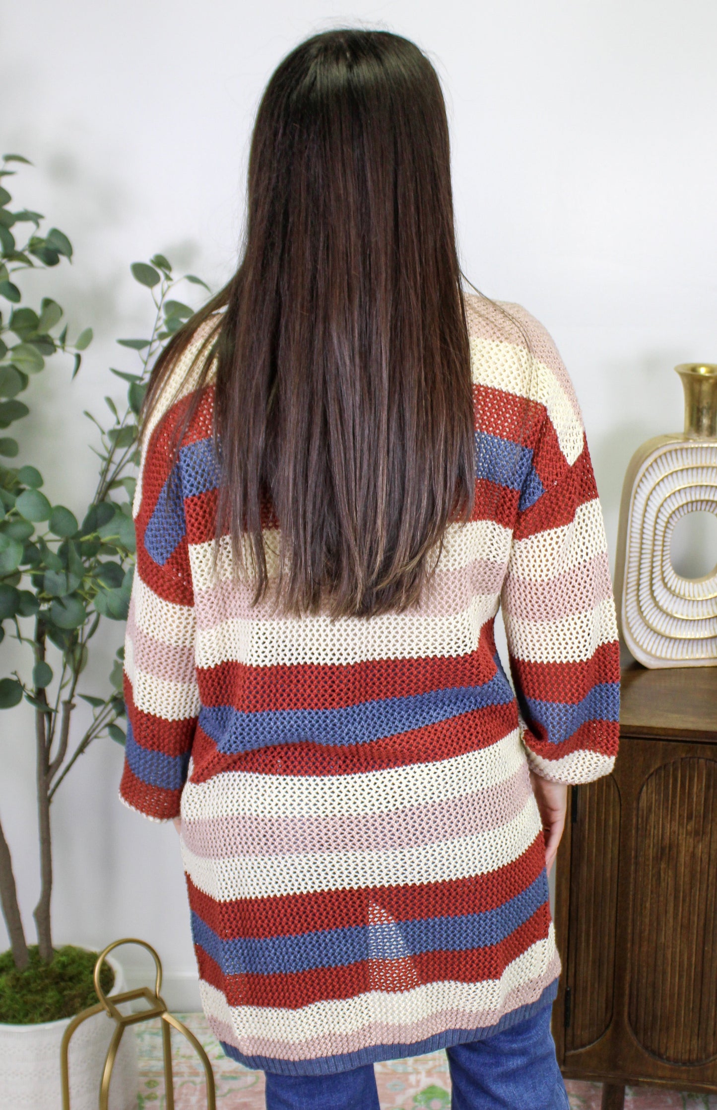 Red and Blue Striped Cardigan LT