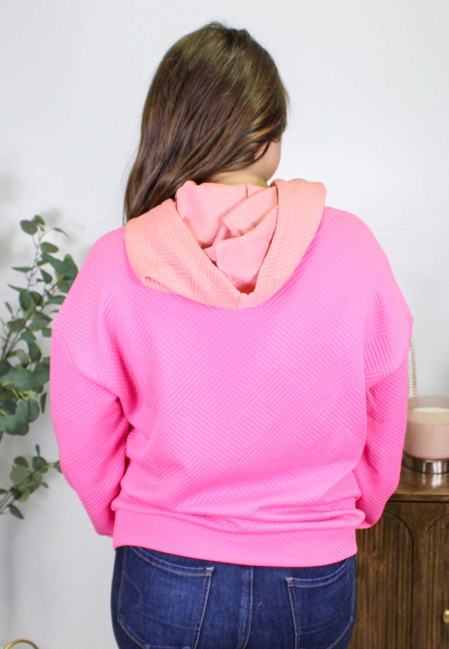 Pink Colorblock Textured Hoodie LT