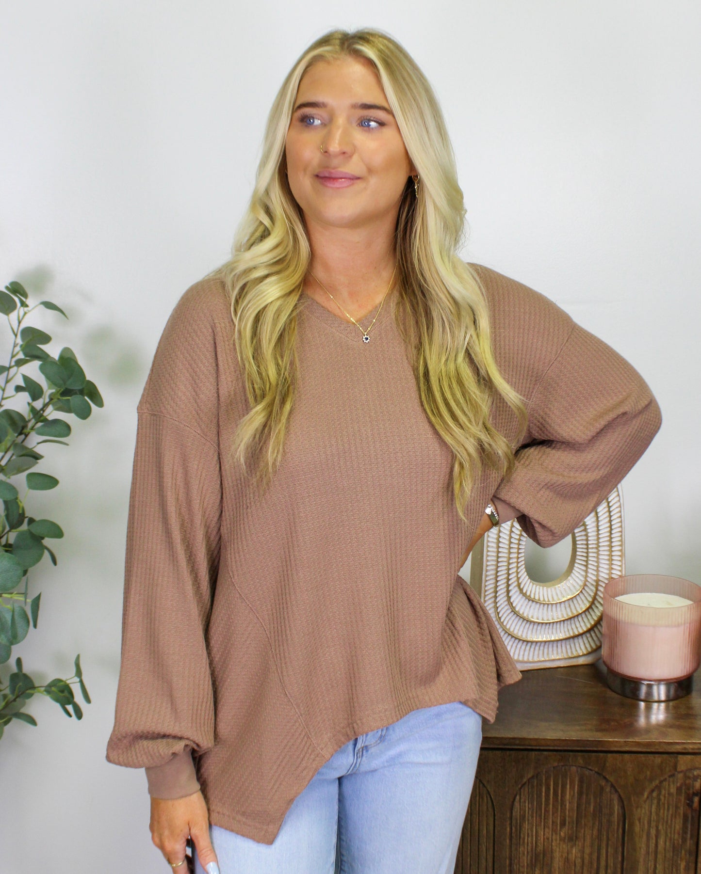 Brown Waffle Knit Top LT