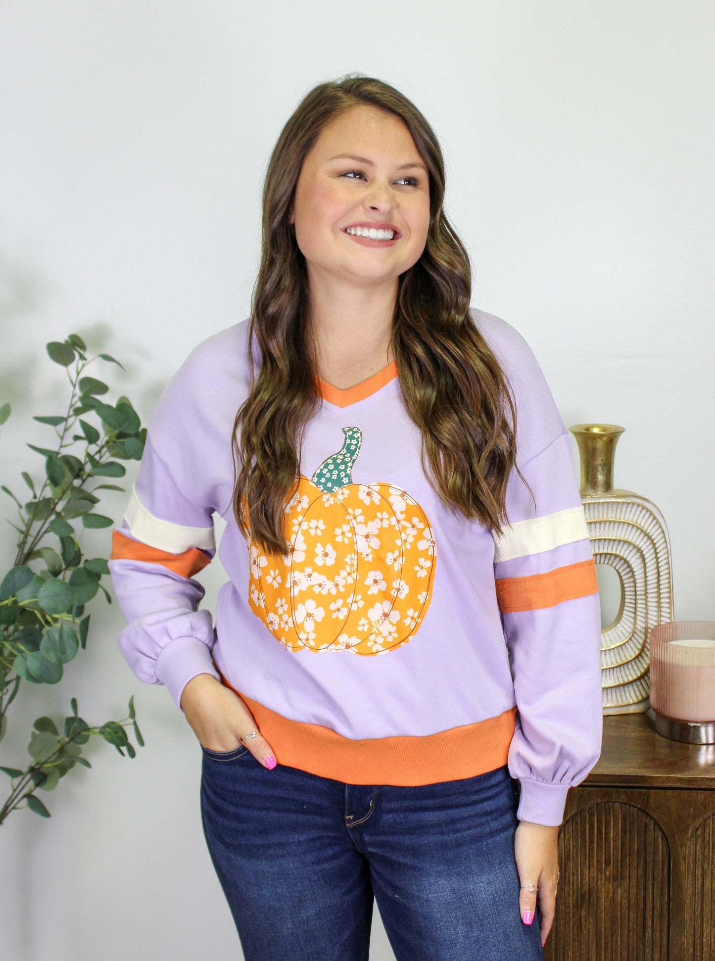 Purple Floral Pumpkin Pullover LT