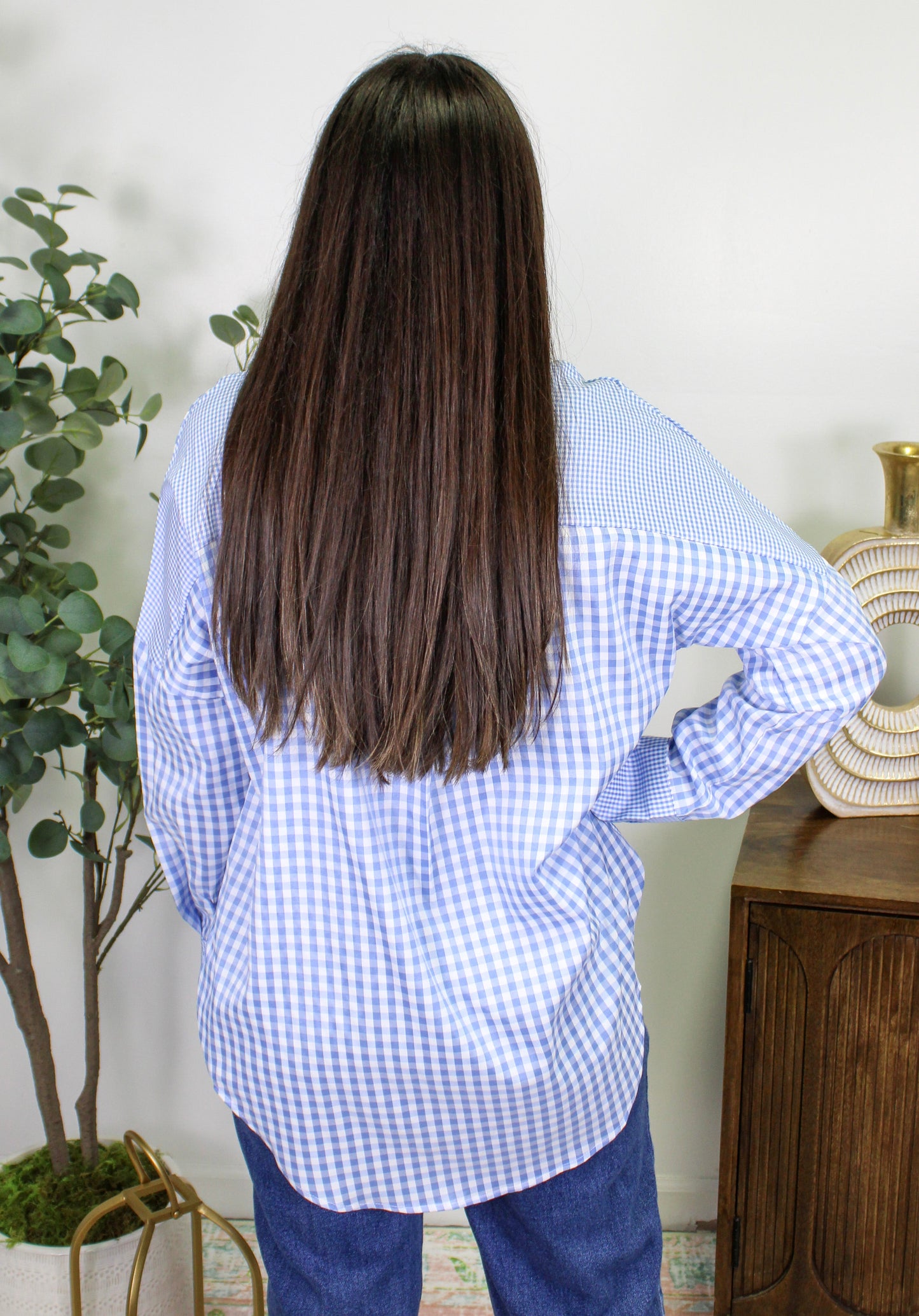 Blue Gingham Button Up LT