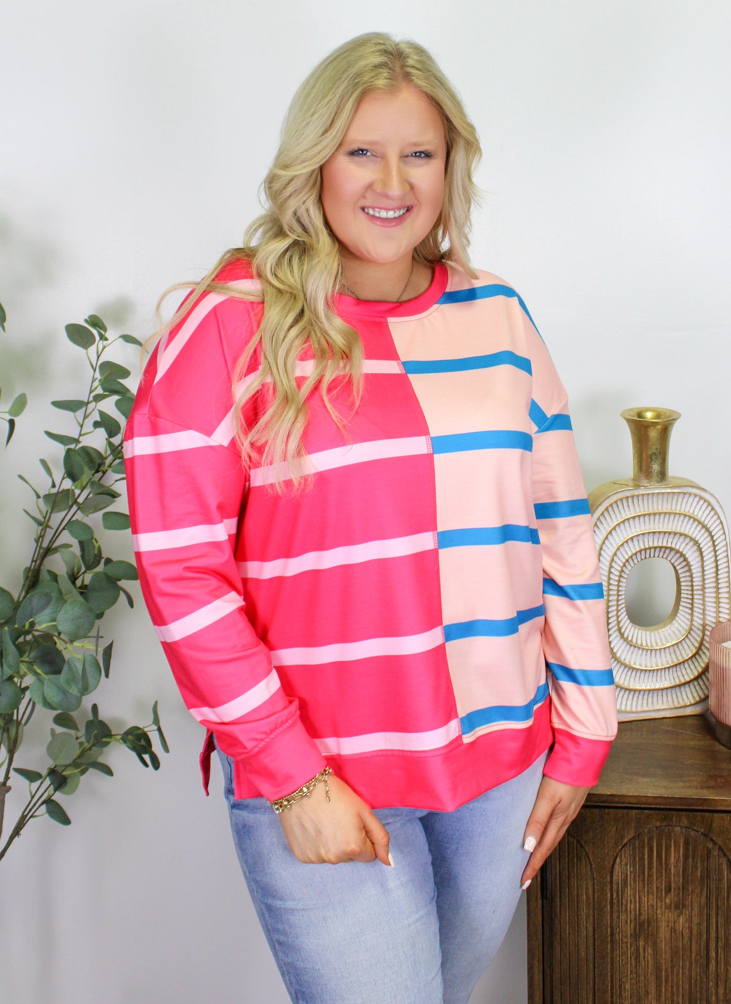 Pink Striped Plus Size Tee LT