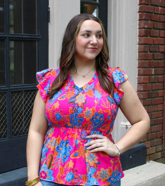 Smocked Floral Top LT