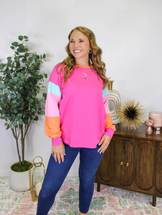 Pink Colorblock Long Sleeve Tee RTS