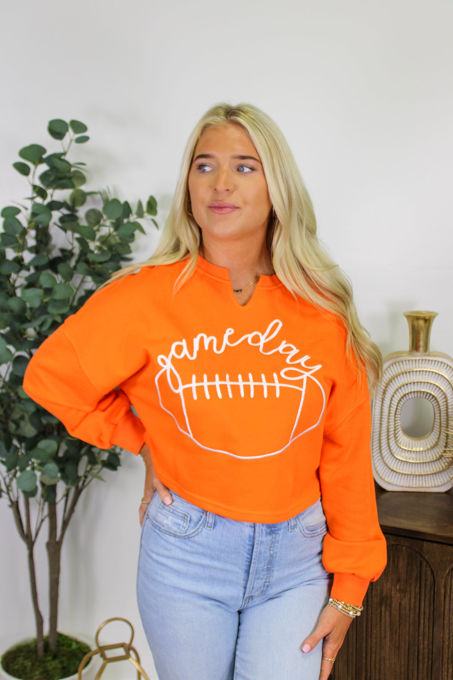 Orange And White Gameday Cropped Crew RTS