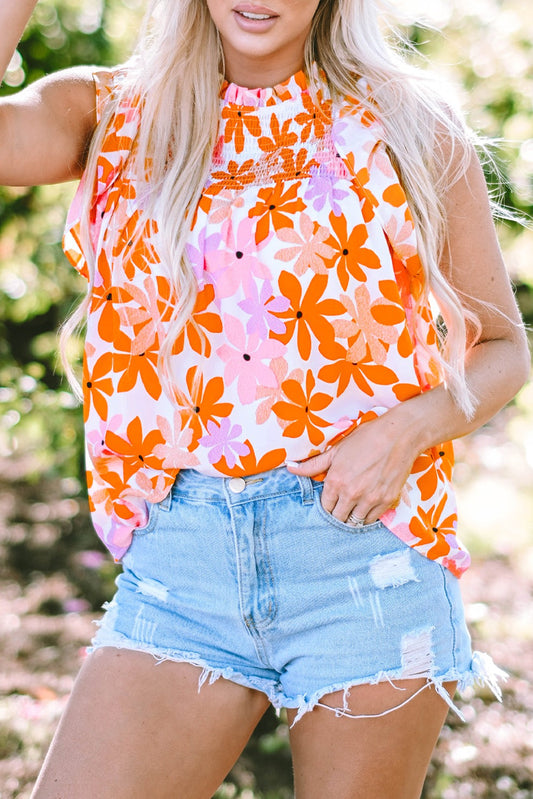 Orange Floral Smocked Blouse LT