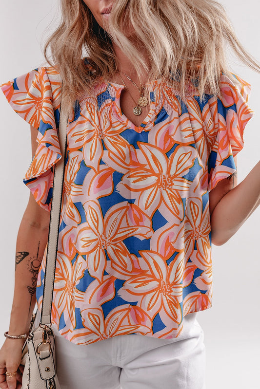 Blue with Orange Flowers Blouse LT