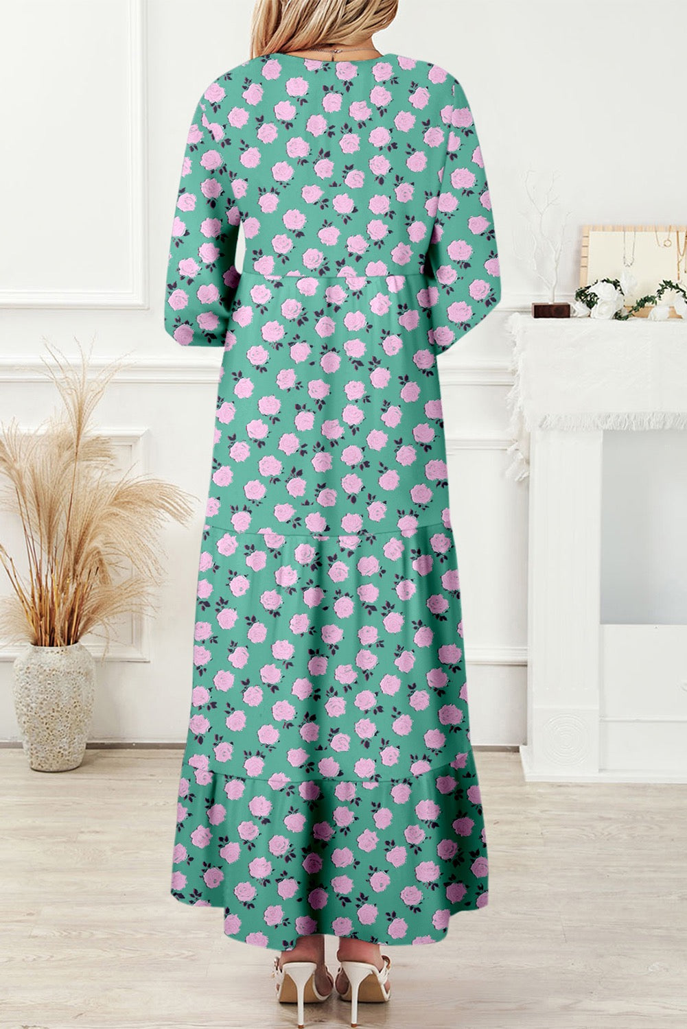 Mint Green Rose Print Maxi LT