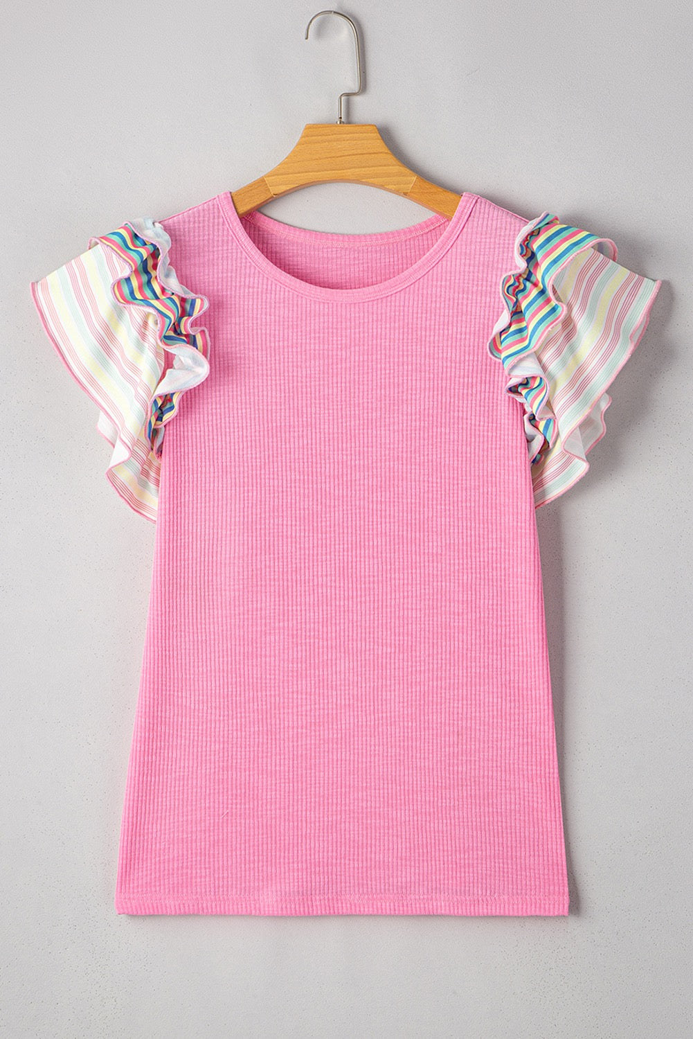 Pink Rainbow Flutter Sleeves Top FB