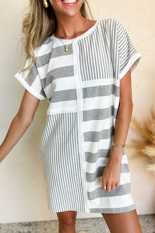 Grey Striped T Shirt Dress LT