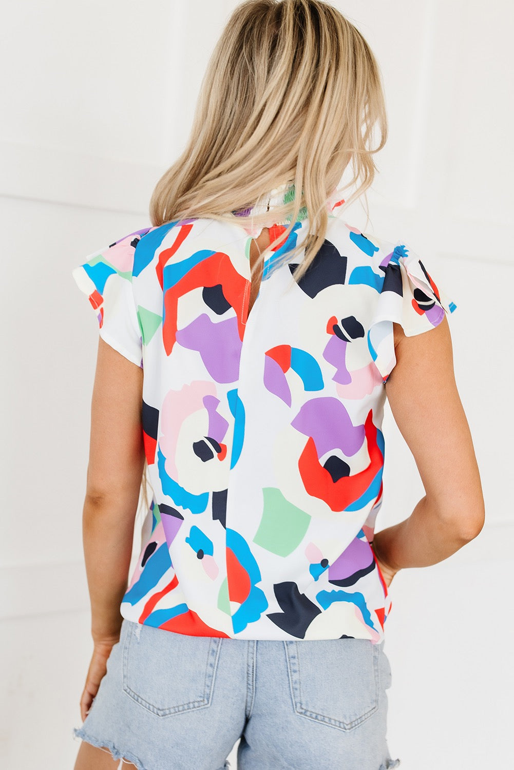 Abstract High Smocked Neck Blouse LT