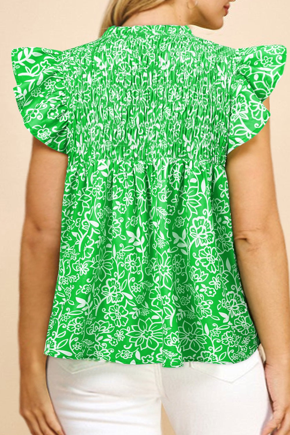Green Floral Flutter Plus Blouse