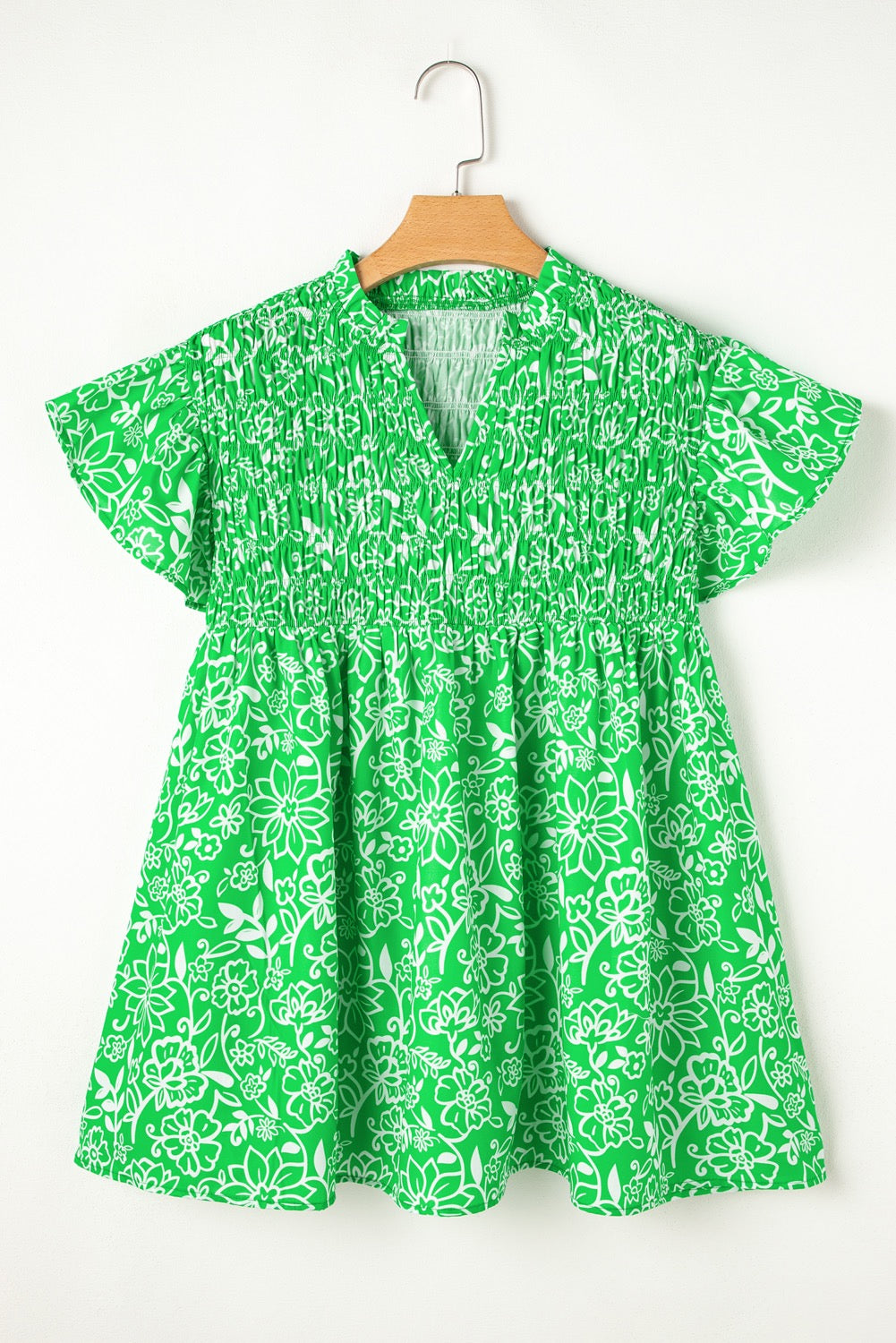 Green Floral Flutter Plus Blouse