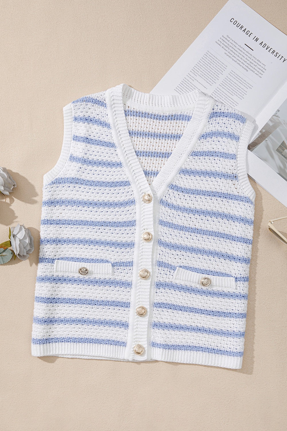 Blue Striped Elegant Sweater Vest LT