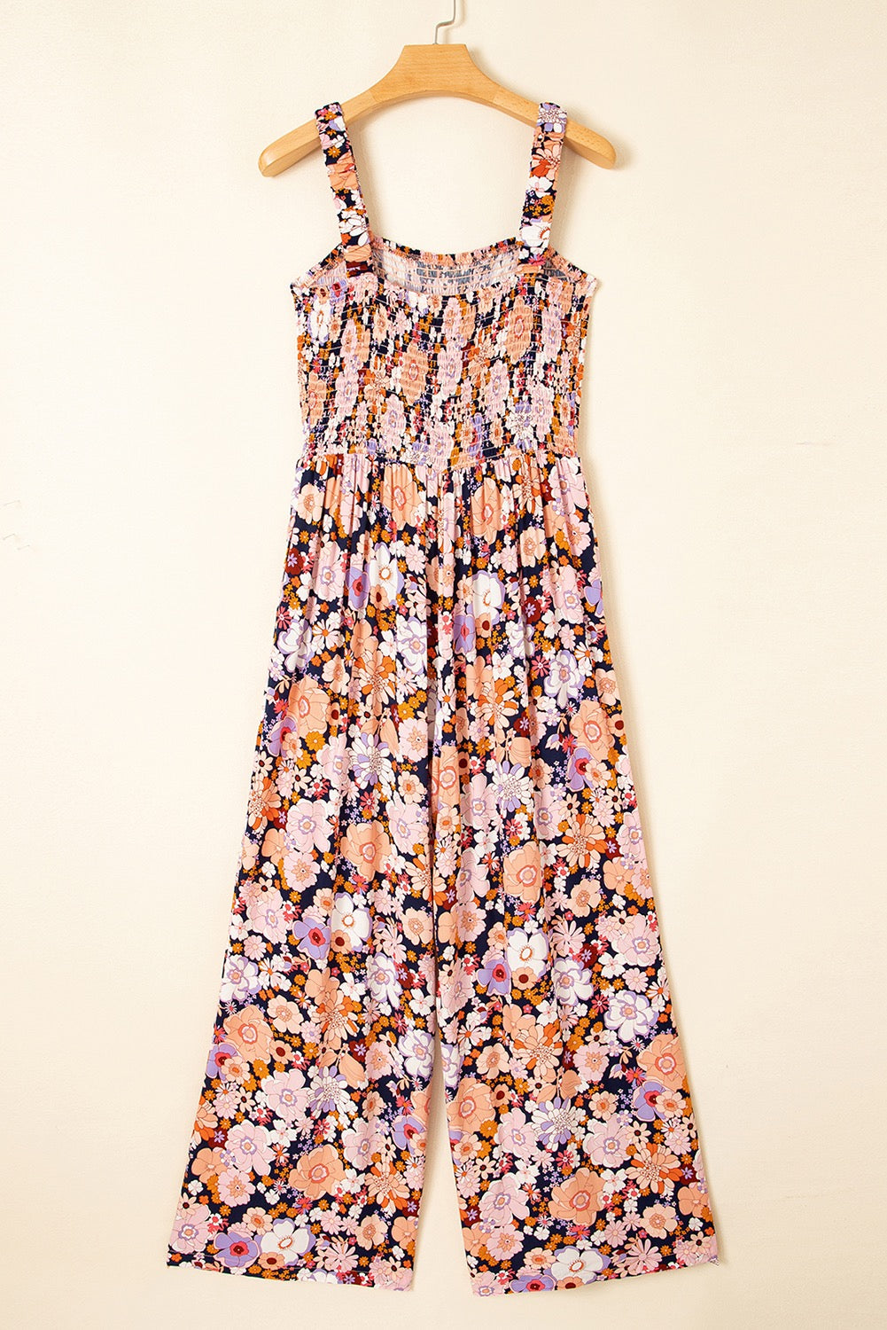 Black Floral Print Smocked Jumpsuit FB