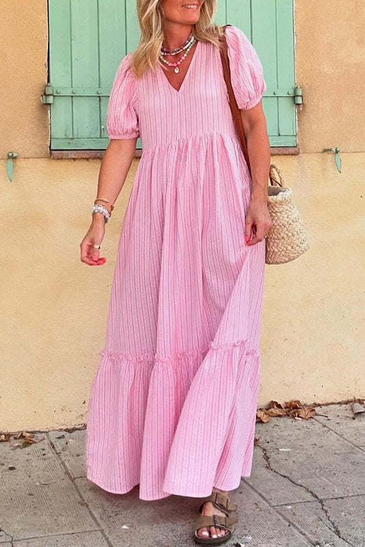Pink Striped Puff Sleeve Maxi LT