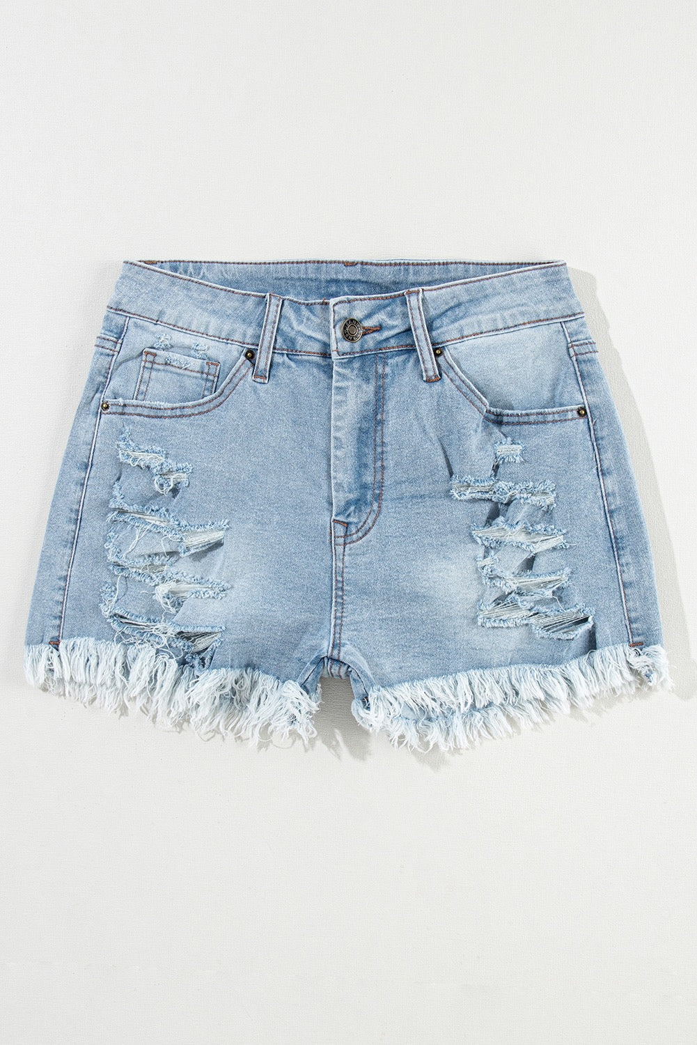 Distressed High Waist Denim Bottoms