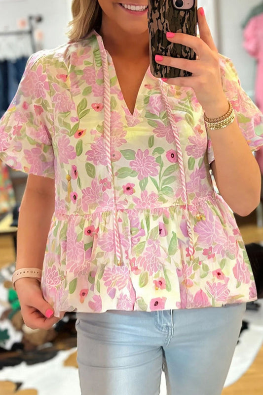 Pink Floral Peplum Blouse LT