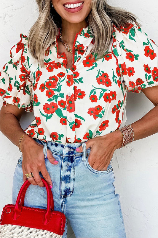 Red Floral Blouse LT