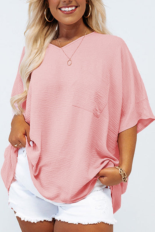 Pink Textured Plus Size Pocket Top LT