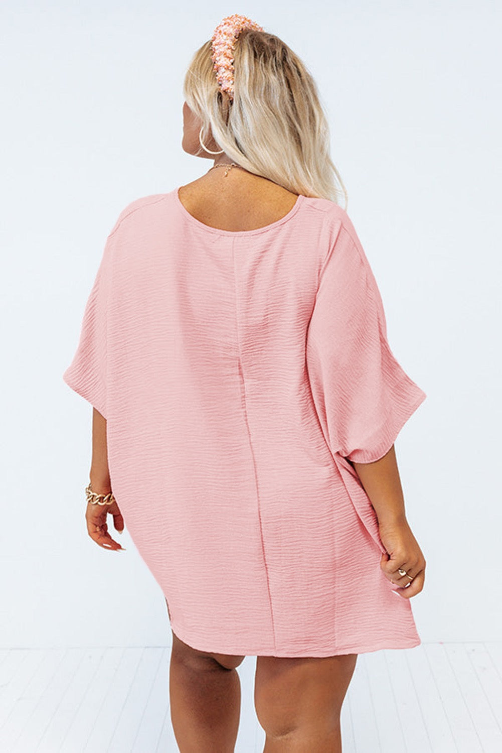 Pink Textured Plus Size Pocket Top LT