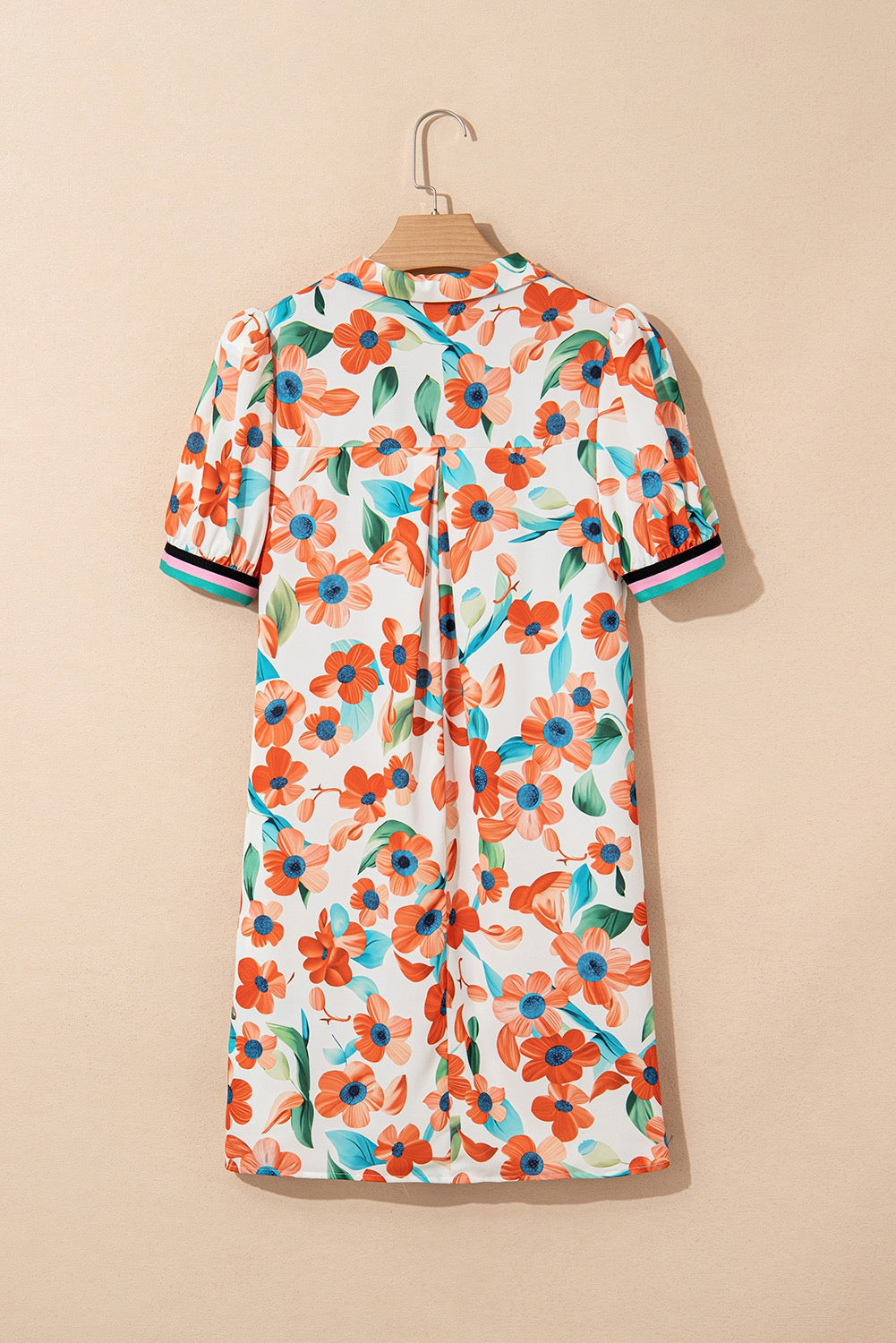 Orange Floral Contrast Trim Dress LT