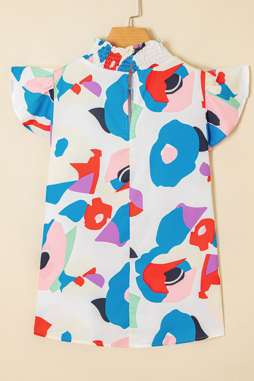 Abstract High Smocked Neck Blouse LT