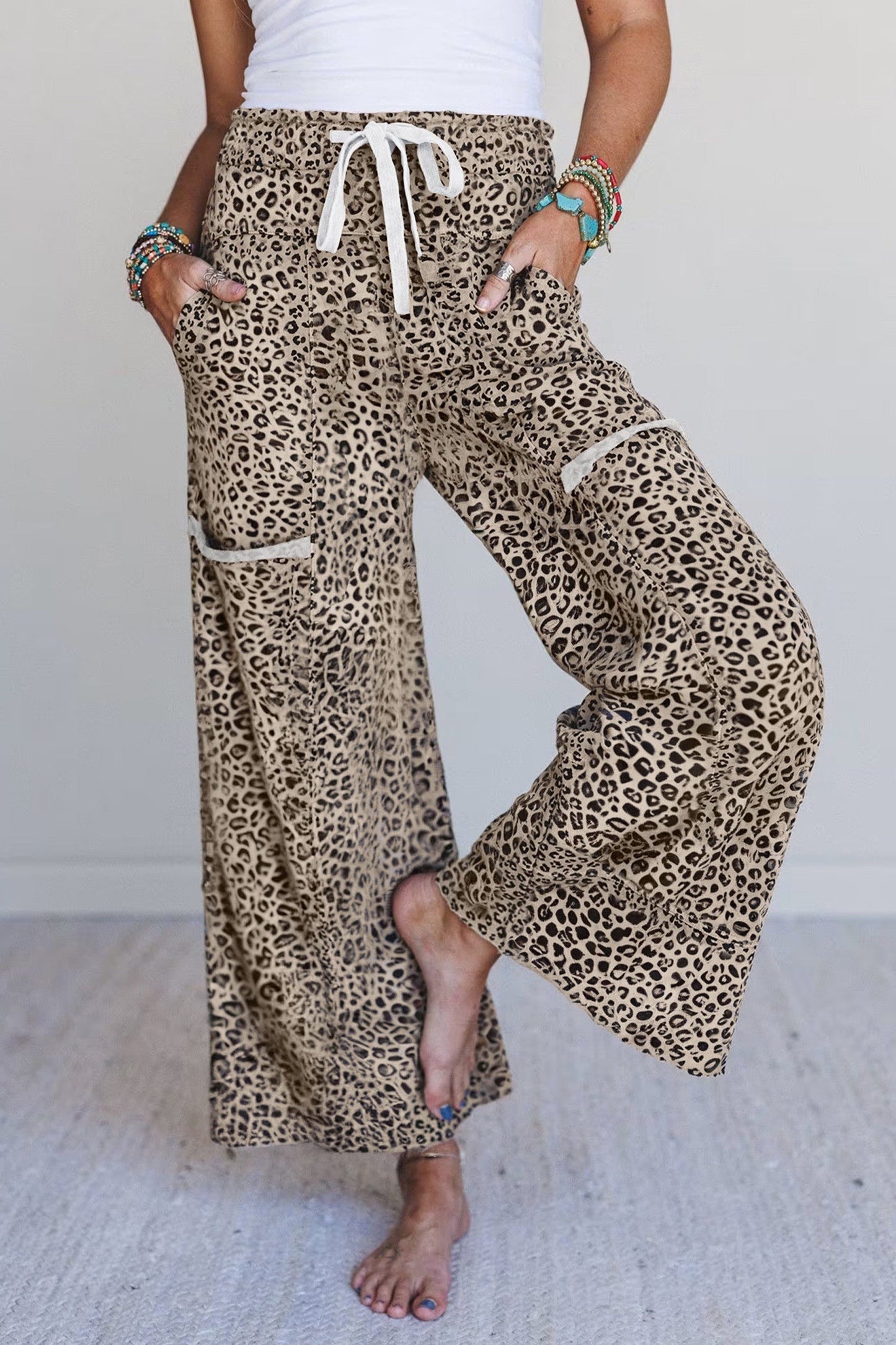 Khaki Animal Print Knit Pants LT