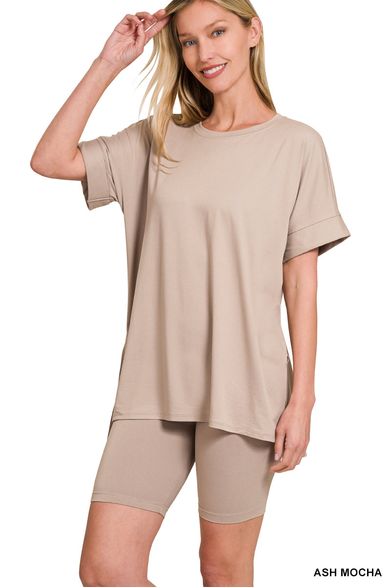 Round Neck Biker Short Set Zenana